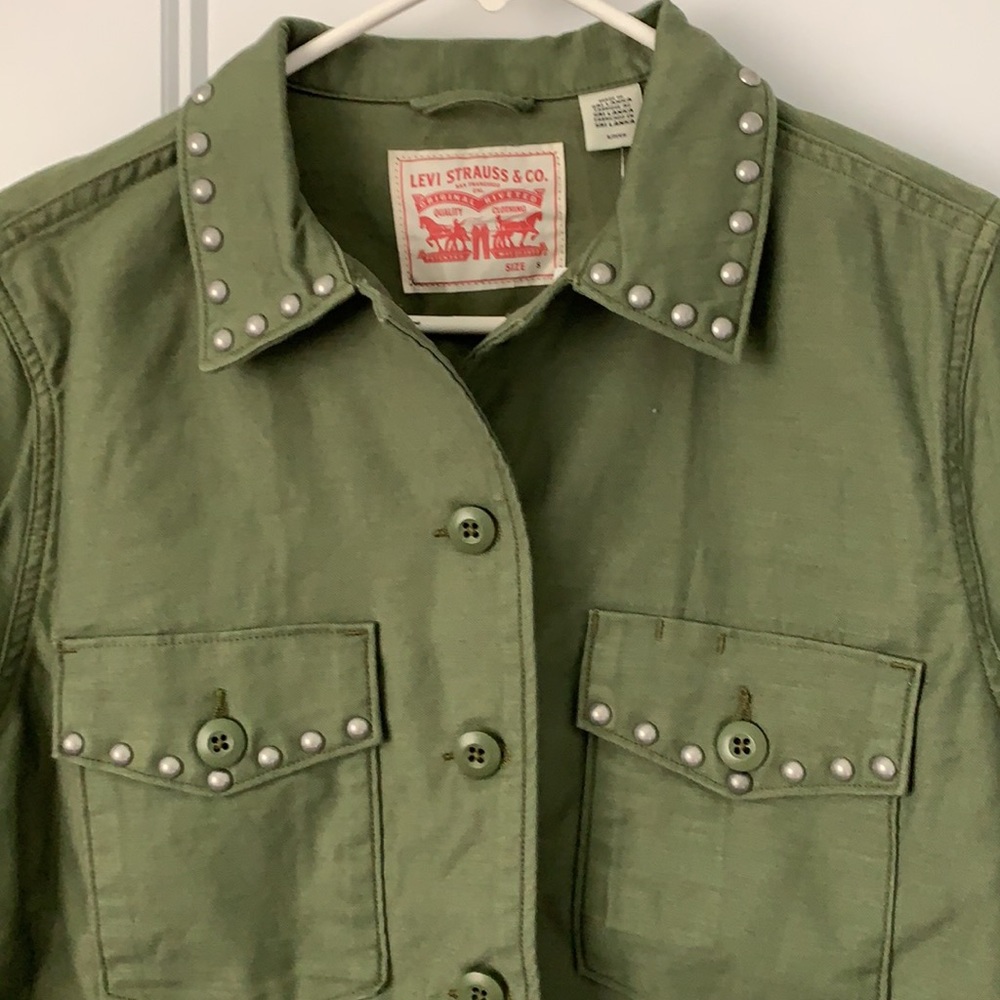 Levi Strauss Green Button Up w/ Gray Metal Rivets - Picture 2 of 4